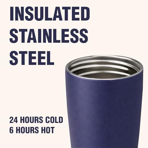 Image of Lyrovo Insulated Coffee Mug with Lid for Office & Travel | Reusable Double Walled Coffee Mug for Men & Women | Hot & Cold Beverage Cup (No Handle, Navy Blue)