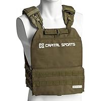 Capital Sports Battlevest 2.0 - Chaleco lastrado, Cintas velcro, Chaleco peso entrenamiento, Chaleco de peso, Cable desenganche rápido, Transpirable, 2 x 2,6 kg & 2 x 4 kg (13,2 kg), Verde