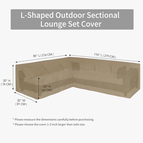 Image of Easy-Going Patio L-Shaped Sectional Sofa Cover, 85 inchX110 inch Waterproof Heavy Duty Outdoor Garden Furniture Cover (Left Facing, Camel)