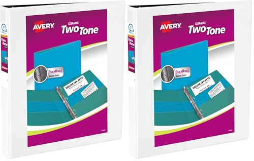 Image of Avery Two-Tone Durable View 3 Ring Binder, 1 Inch Slant Rings, White /Black Binder (17286) (Pack of 2)