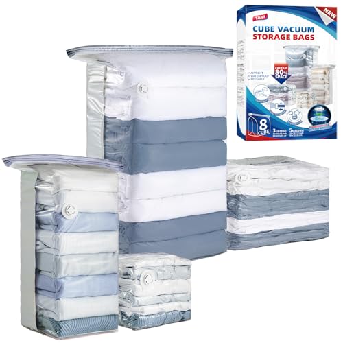 Image of TAILI 8 Pack Vacuum Storage Bags, Cube Combo(3 Jumbo+5 Medium), Cream