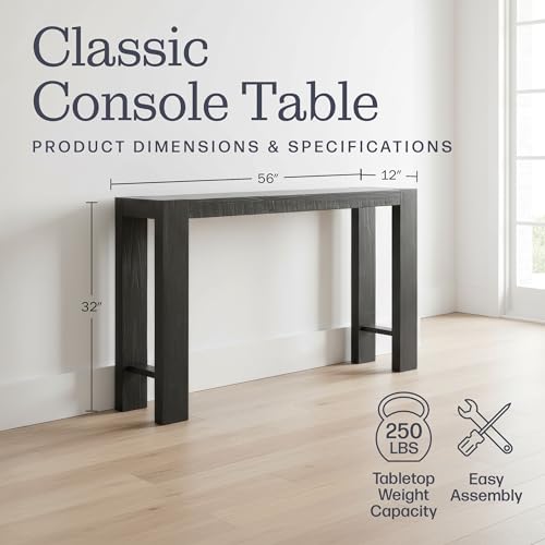 Alaterre Furniture Classic Solid Wood Console Table - 56 Inch Modern Farmhouse Entryway Table - Easy Assembly Living Room Furniture for Behind The Couch, Entryway, or Hallway (Black) by Alaterre Furniture - Image 3