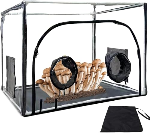 Caja Para Cultivo De Setas, Caja Para Cultivo De Setas De 80 X 50 X 50 Cm, Caja De Incubación De Aire Estático, Kit De Tienda Plegable Transparente Para Cultivo De Setas, Con Ventana De Malla Negra