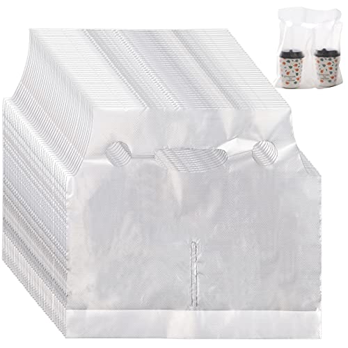 carry out coffee cups - DEAYOU 200 PCS Handle Drinking Poly Bags, Clear Plastic Packaging Bags for Delivery, 12