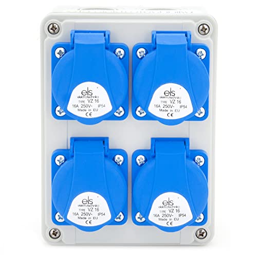 ELS Elektrotechnika Distributore da parete 4 x 230 V Schuko. Distributore di corrente per interni ed esterni, officine e fabbriche, armadietto elettrico da assemblare con dispositivi modulari,