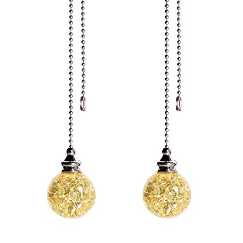 Image of 2PCS Yellow Pull Chain Crystal Glass Ice Cracked Ball Pull Chain for Ceiling Fan Light Decoration 50cm Extension Chain
