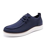 Rihero Casual Shoes for Men Wide Toe Box Loafers Comfortable Walking Oxford Non Slip Breathable Boat Shoes Navy Blue Size 10