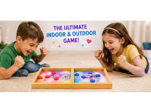 Image of BKDT Marketing Unicorn String Hockey Game for Kids & Family - Fast Sling Puck Board Game with 5 Red & 5 Blue Coins - Wooden Tabletop Indoor Outdoor Game - Birthday Return Gift for Boys Girls Age 5+