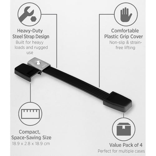 Image of PENN ELCOM Steel Strap Handle with Metal End Caps and Plastic Cover (19.68x2.75x0.85) Combo of 4 | DJ Cases & Suit Cases | Non-Slip, Strong & Comfortable | Black