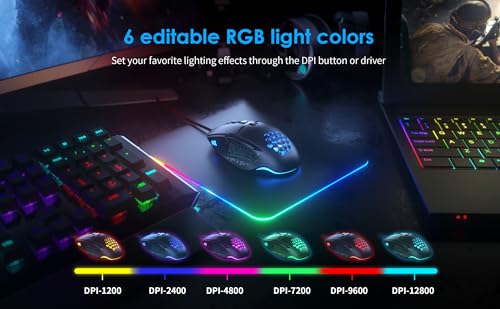 Image of CYD C309 Wired Gaming Mouse, RGB Gaming Mouse with Side Buttons, High-Precision Adjustable 12800 DPI, Adjustable Weights, 6 Programmable Buttons, Gaming Mice Ergonomic Computer Mouse (C303-12800 DPI)