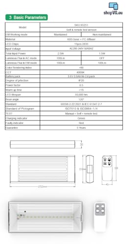 shopVG IP 20 LED Dauerlicht Notleuchte Notbeleuchtung Notausgang Fluchtwegleuchte Notlicht Fluchtweg EXIT mit test Fernbedienung