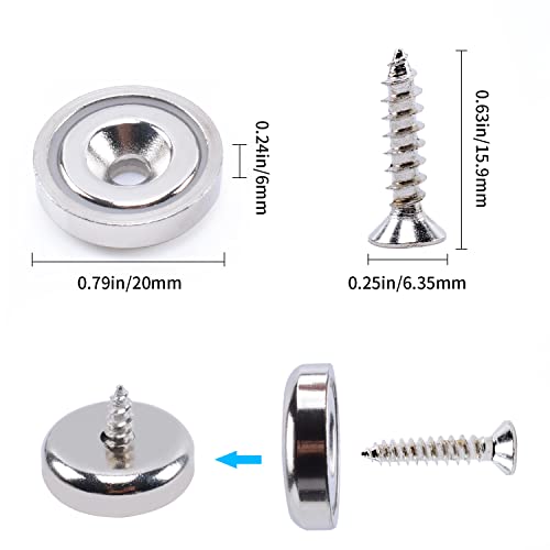 20Pcs Super Strong Round Cup Neodymium Magnets Heavy Duty, 0.79"(20Mm) Ring Rare Earth Magnets With Holes, Small Countersunk Pot Magnets For Craft Kitchen Wood Diy Holding Tools Hanging #TOP1
