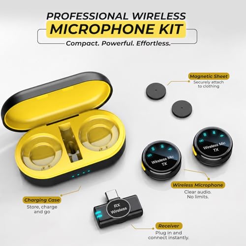 Image of EMBOX Mic Wireless with Type-C & Lightning, Wireless Dual Mic for YouTube Recording, 2.4GHz Wireless Microphone with Noise Cancellation, 20m Range, 6H Battery, Magnetic Clip (S3)