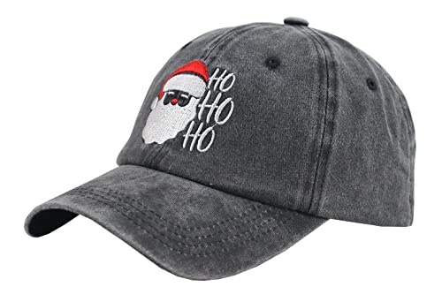 Kkmkshhg Christmas Santa Hat For Men And Women, Vintage Funny Christmas Santa Claus Distressed Adjustable Embroidered Baseball Cap (Ho Ho Ho) #TOP1