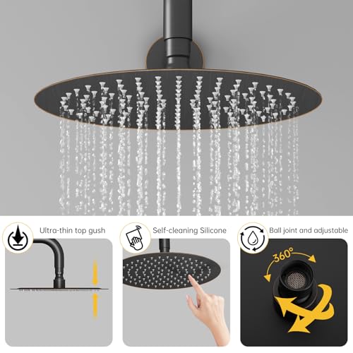 Image of BESy Shower System with 10 Inch Round Rain Shower Head and Handheld Wall Mounted, High Pressure Rainfall Shower Faucet Fixture Combo Set with 2 in 1 Handheld Showerhead for Bathroom, Bronze