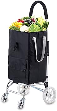 Heavy Duty 70kg Folding Trolley Bag with 4 Wheels, 45L Waterproof Shopping Cart, 2-in-1 Travel & Picnic Bag, Ideal for Supermarket, Camping & Outdoor Use Black