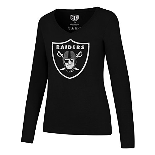 OTS NFL Oakland Raiders Women's Rival Long Sleeve Tee, Distressed Logo, Medium