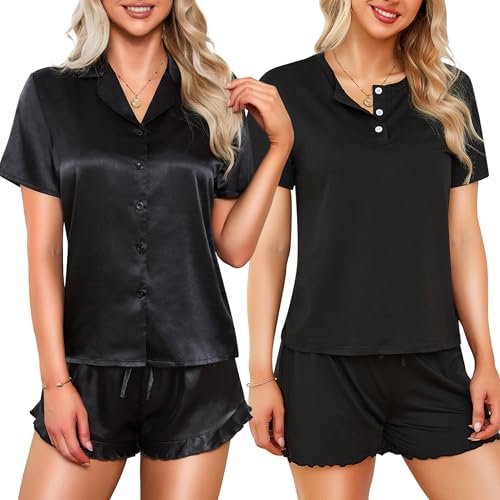 Pyjama femme été en satin soyeux et short XL haut de gamme