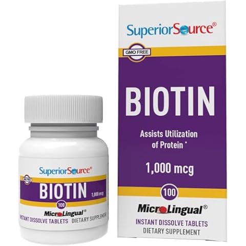 Superior Source Biotin 1000 mcg. Under The Tongue Quick Dissolve MicroLingual Tablets, 100 Count, Supports Healthy Hair, Skin, and Nail Growth, Helps Support Energy Metabolism, Non-GMO Cover