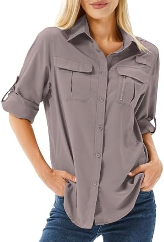 yeyity UPF 50 UV Schutz Langarmshirt, Wanderhemd Safari Kleidung Damen | Atmungsaktiv, Quick Dry Hemdbluse Damen, Schutzkleidung, Outdoor Casual Tops Sport Oberteile