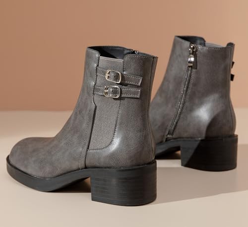 DADAWEN Women's Chelsea Ankle Boots Side Zipper Chunky Block Low Heel Booties Platform Lug Sole Short Boots 6