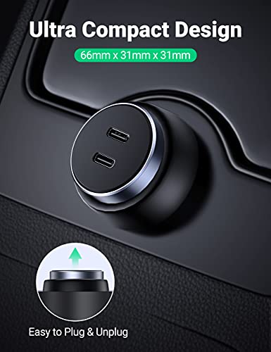 Image of UGREEN 50W Dual USB C Car Charger, PD 30W 20W PPS 25W, LED Light, Aluminum Alloy, Compatible with iPhone 17 /16 /15 /14 /13, Galaxy S25 Ultra /S24 /S23 /S22, Pixel 10 /9, iPad, MacBook