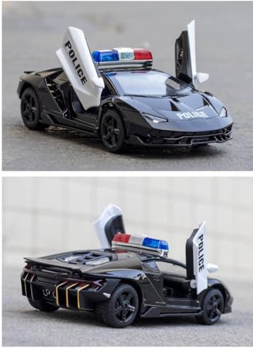 Image of Lamborgini Police Model Car with Box, Zinc Alloy Pull Back Toy car with Sound and Light for Kids Boy Girl Gift [Colors as Per Stock] (Lamborgini Police)