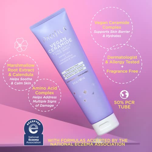 Pacifica Beauty Vegan Ceramide Barrier Repair Extra Gentle Face Wash, Daily Facial Cleanser, Ecezma Association Approved, Safe For Sensitive Skin, Fragrance & Cruelty Free, 5 Fl Oz #TOP2