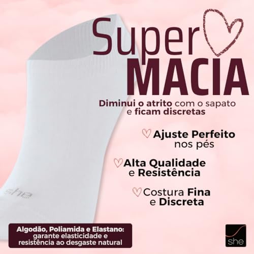 Kit 06 Pares Meias Sapatilha She by Mash | 6 Brancas | 34-39