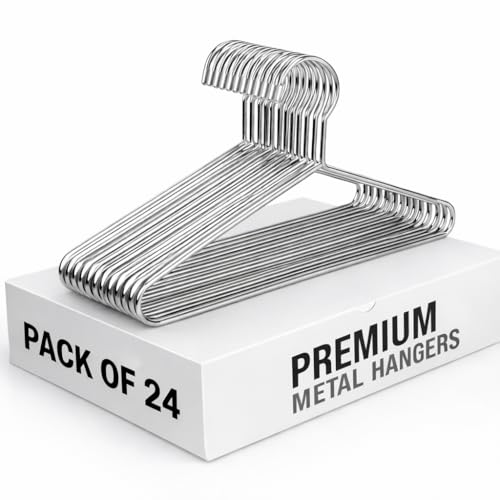 PulGos 24 Pack Metal Clothes Hangers, Silver Pack of 24 - Image 2