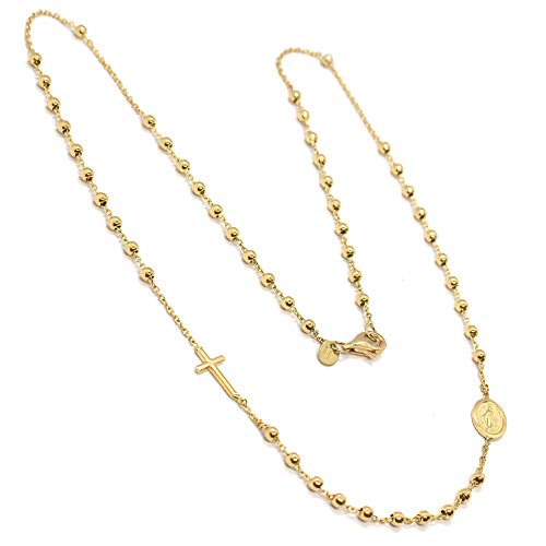 Rosary Necklace 45cm Yellow Gold 750 18K Medallion Cross Sides 