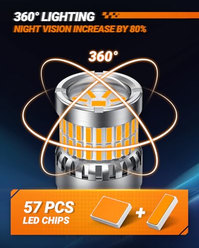 Image of SEALIGHT Turn Signal Light Bulbs, 3157 LED Bulb Amber, 700% Brighter 3157A 3156 3057 4157 LED Bulb 57-SMD LED Chipset with Projector Len & Load Resistor for Turn Signal Light, Parking Light, 2Pcs