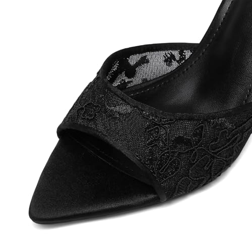 Image of Riekhany High Heel Mules for Women Slip On Open Pointed Toe Classy Patent Leather Stiletto Pumps Formal Slingback Mule Sandals Dress Walking Shoes