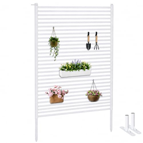 Twira Garten Sichtschutz mit Metallsockel, dekorativer freistehender Gartenzaun für den Außenbereich, 90 cm breit x 180 cm hoch, geeignet für Garten, Balkon, Terrasse und Hinterhof, Farbe: Weiß