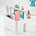 mDesign Plastic Portable Shower Caddy Divided Basket Bin Storage Organizer with Bamboo Handle for Bathroom, Dorm, Shelf & Cabinet Holds Shampoo, Conditioner - Aura Collection, White/Natural