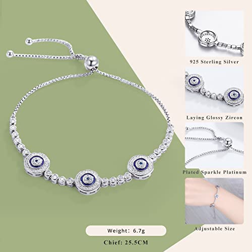 WOSTU Women Evil Eye Protection Bracelets 925 Sterling Silver White Gold Plated Adjustable Bracelets2