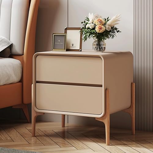 MGHRUEWH Mesita De Noche con 2 Cajones: Mueble De Dormitorio Sencillo, Ideal para Dormitorio, Sala De Estar, Oficina.,Caqui,30cm