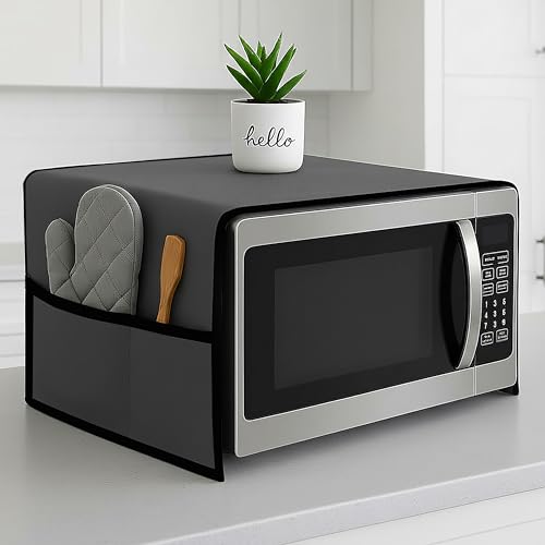 Image of Fancy Walas Microwave Oven Cover & Oven Top Cover - Durable, Dustproof, Protector, Waterproof Microwave Cover, Oven Cover, Microwave Top Cover with Modern Design & 4 Side Pockets (Grey, 100 X 35 cm)