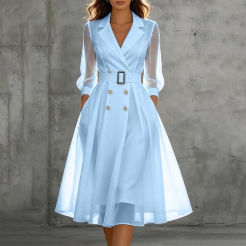 Formal Midi Dresses For Women Corset Lapel Collar 3/4 Sleeve Chiffon Dress - image 3