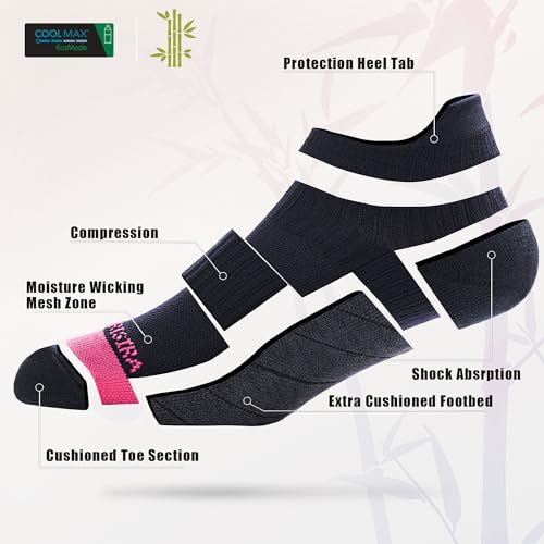 Image of BRISIRA Coolmax Bamboo Viscose Women Compression Running Ankle Socks No Show Athletic Wicking Thick Cushioned Arch Support