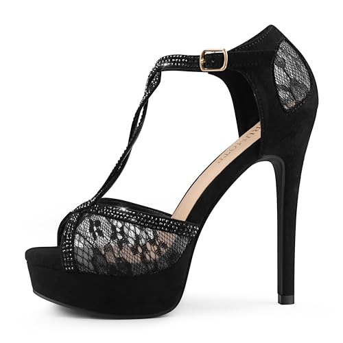 Image of MERUMOTE Peep Toe Platform Stilettos Rhinestone Heels Lace Heels for Women | Sparkly Rhinestone Heels, Glitter Heels, Prom Party Shoes, Evening Shoes