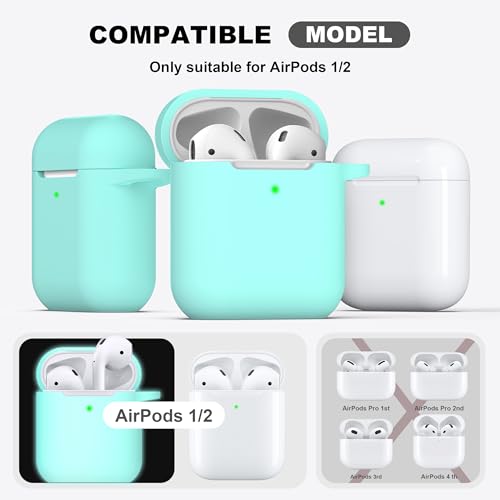 Image of AirPods Case Cover with Keychain, Full Protective Silicone AirPods Accessories Skin Cover for Women Men Girl Boy with Apple AirPods Wireless Charging Case,Front LED Visible-Glow Blue