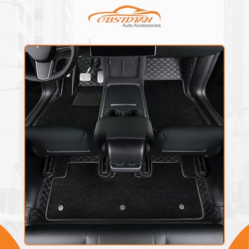 Image of Obsidian | 7D Premium Diamond Car Foot Mat with Luxurious & Elegant Look | 100% Waterproof and Dust Proof | Custom Fitted Car Floor Tray Mat for Mahindra XUV 700-All 3 Row for 7 Seater - Full Black