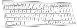 Bluetooth Wireless Keyboard for Mac OS, Multi-Device Rechargeable Slim Silent Keyboard UK Layout for Mac, iMac, MacBook Pro/Air, Mac Mini, iPad, iPhone, White Silver