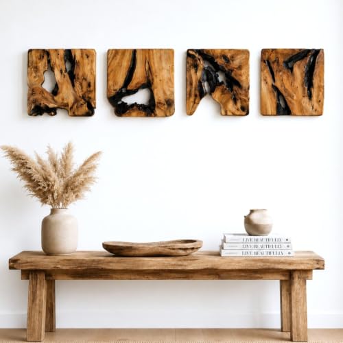 BOTALEGRE 4-Piece Cedar Wood Wall Art Set Rustic Abstract Wall Decor for Home