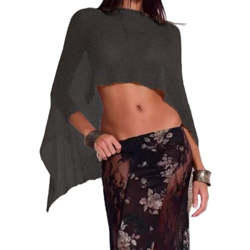 Women Sheer Poncho Top Lightweight Knit Crochet Shrug Bolero Mesh Batwing Sleeve Sweater Cover Up Beachwear