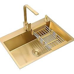Fregadero Color Fregaderos Dorado Cocina De Acero Inoxidable Dorado De Una Cubeta con Grifo Cuadrado Que Incluye Todos Los Accesorios (Color : Gold, S : 45x40cm)
