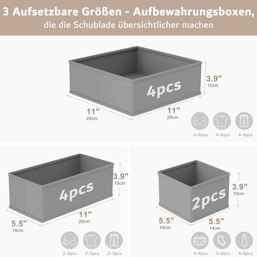 XIVIRACK 10er Set Schubladen Organizer faltbar, Unterwäsche Organizer,Ordnungssystem Kleiderschrank, Aufbewahrungsbox Schrank… – Ansicht 2