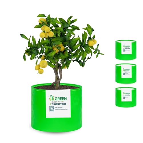 Image of HDPE Grow Bags for Plants 15X15 Inch (Pack of 4) | 260 GSM Heavy Duty UV-Protected Round Green Colour Plant Bags for Terrace and Vegetable Gardening | Strong & Reusable|