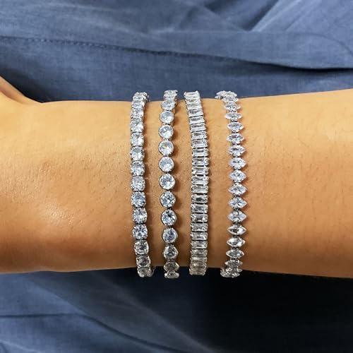 4pcs Silver Tennis Bracelets for Women - Cubic Zirconia Prom Bracelet Set - Stackable, Iced Out Bling Jewelry Set3